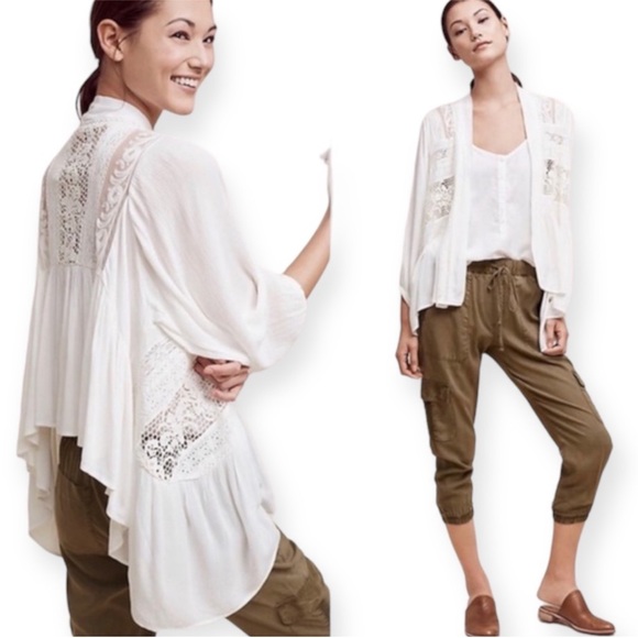 elevenses Tops - Anthropologie Elevenses Kenepa Lace White Kimono Boho Open Cardigan XS Small